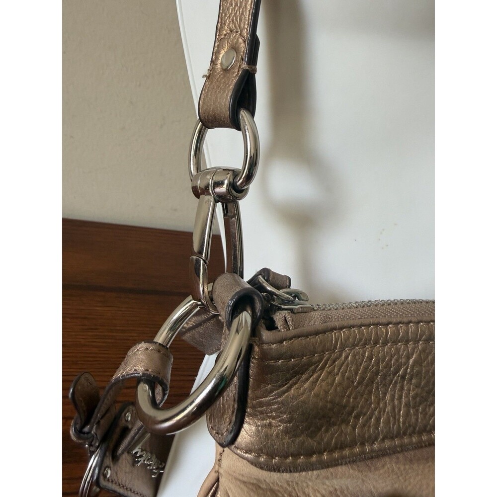 B Makowsky Gold Tan Bronze Camouflage Soft Leather Crossbody Leopard Lining Bag - Picture 11 of 16